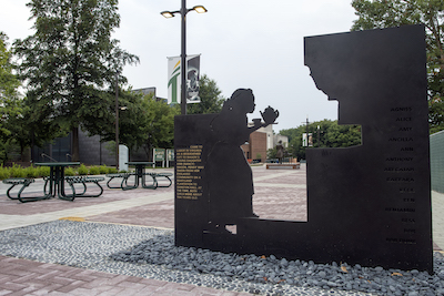photo of the sculpture on wilkins plaza
